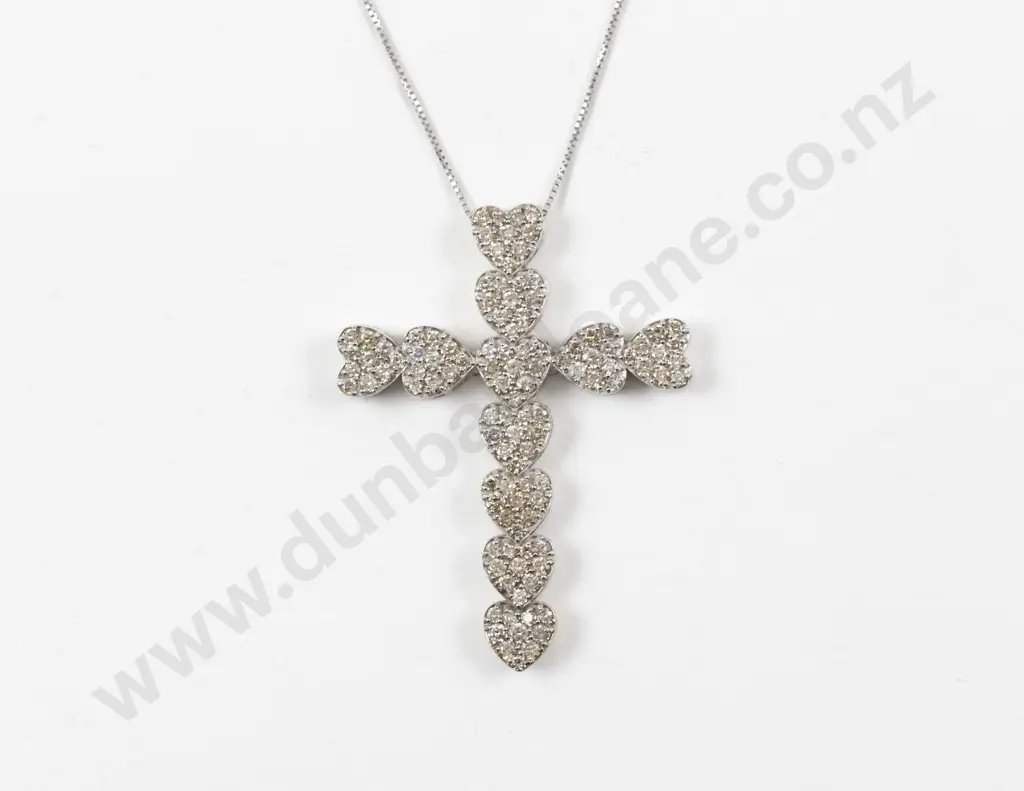 18ct White Gold 110Stone Diamond Cross Pendant Image 1++