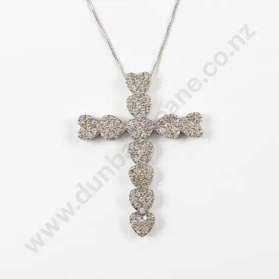 18ct White Gold 110Stone Diamond Cross Pendant