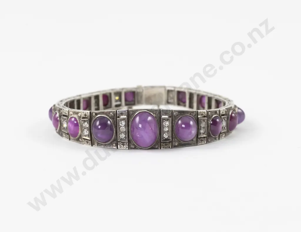 Art Deco S/S Star Ruby and Diamond Bracelet Image 1++