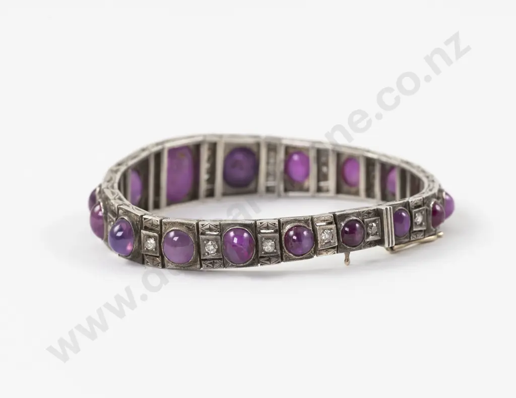Art Deco S/S Star Ruby and Diamond Bracelet Image 1++