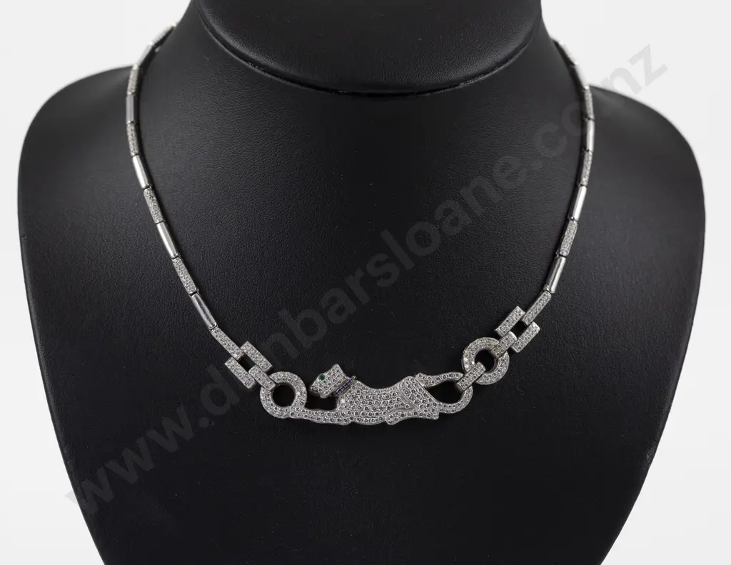 18ct White Gold Diamond Panther Necklace Image 1++