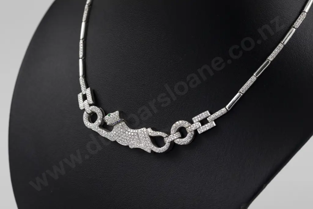18ct White Gold Diamond Panther Necklace Image 1++