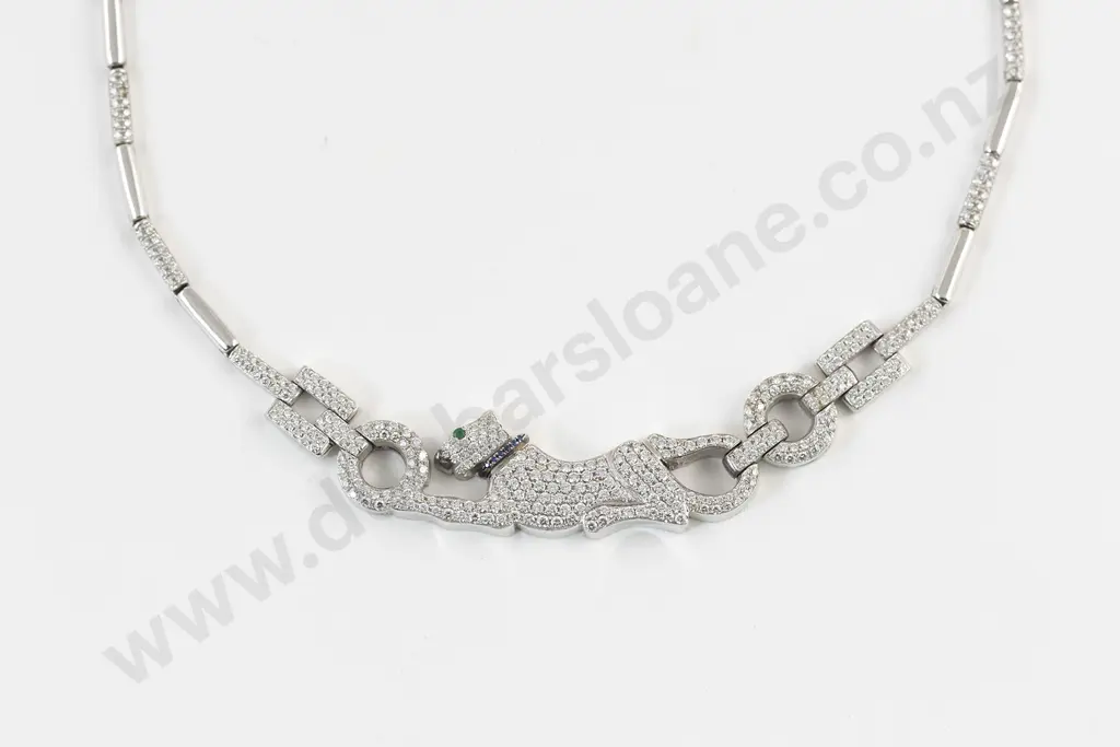 18ct White Gold Diamond Panther Necklace Image 1++