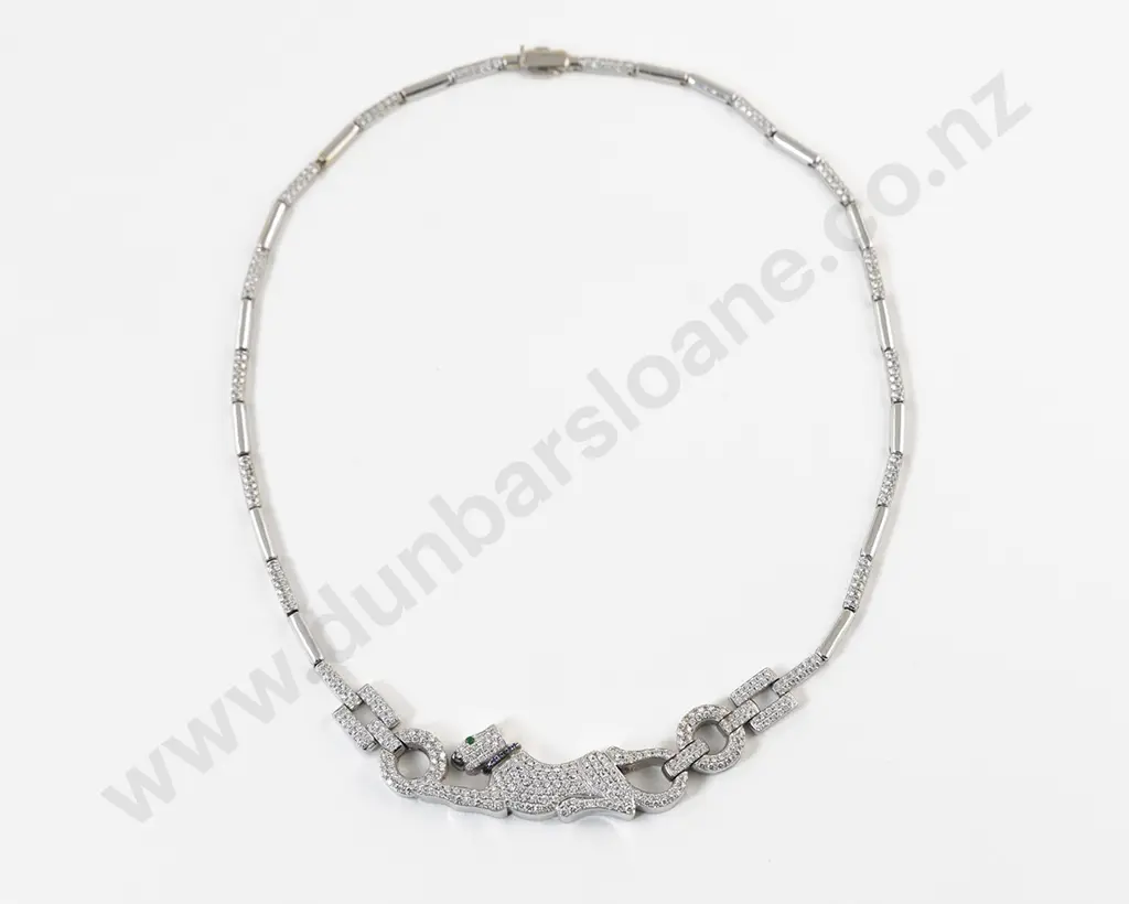 18ct White Gold Diamond Panther Necklace Image 1++