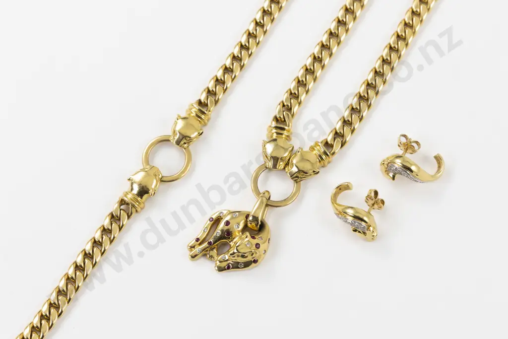 18ct Diamond and Ruby Panther Necklace Bracelet and Earring Suite Image 1++