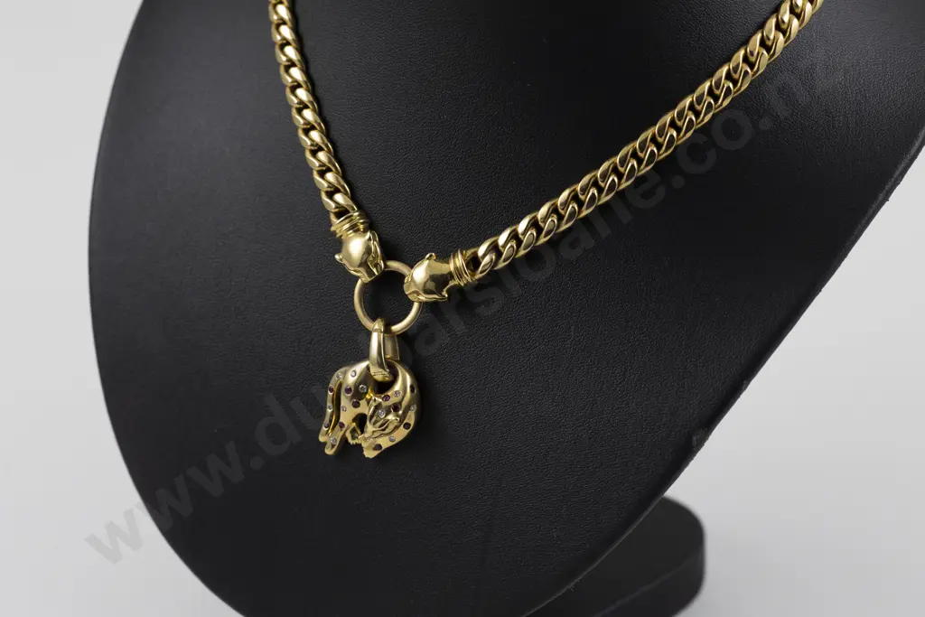 18ct Diamond and Ruby Panther Necklace Bracelet and Earring Suite Image 1++