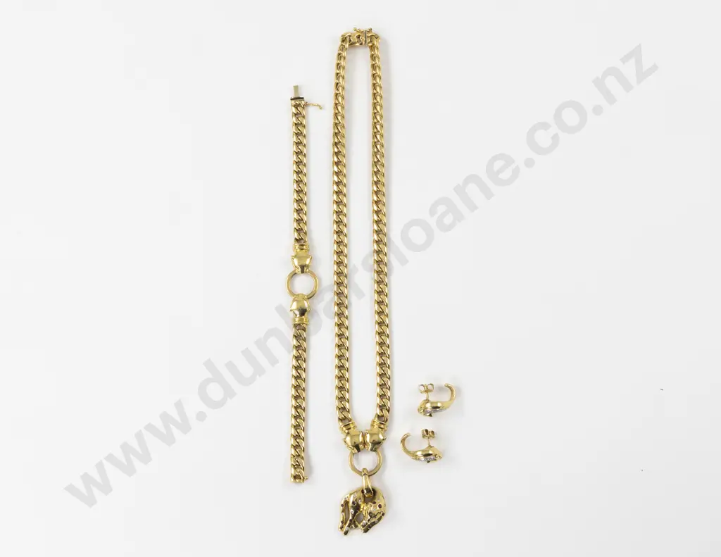 18ct Diamond and Ruby Panther Necklace Bracelet and Earring Suite Image 1++