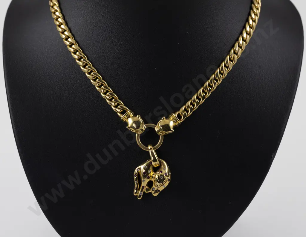 18ct Diamond and Ruby Panther Necklace Bracelet and Earring Suite Image 1++