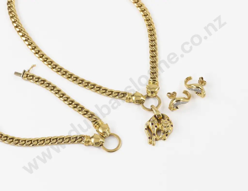 18ct Diamond and Ruby Panther Necklace Bracelet and Earring Suite Image 1++