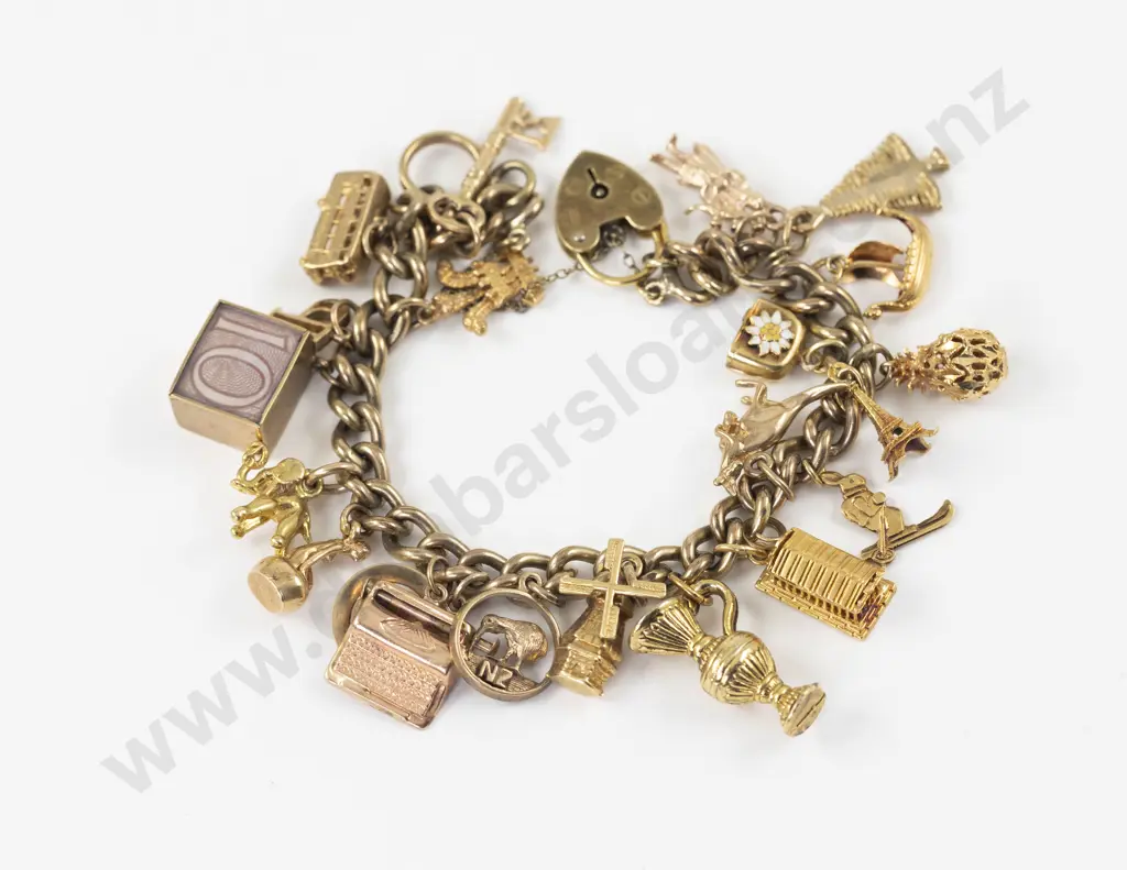 22 9ct 14ct and 18ct Charms on a Curb Link Charm Bracelet Image 1++