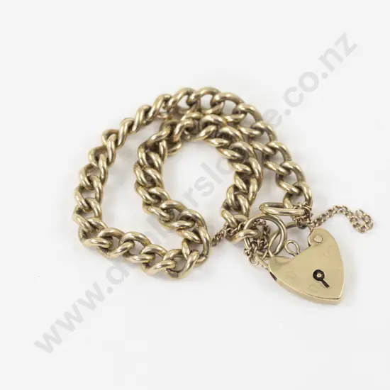 9ct Curb Link Bracelet with Heart Padlock Clasp