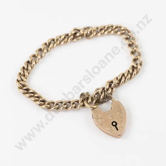 9ct Fancy Curb Link Bracelet with Heart Padlock Clasp