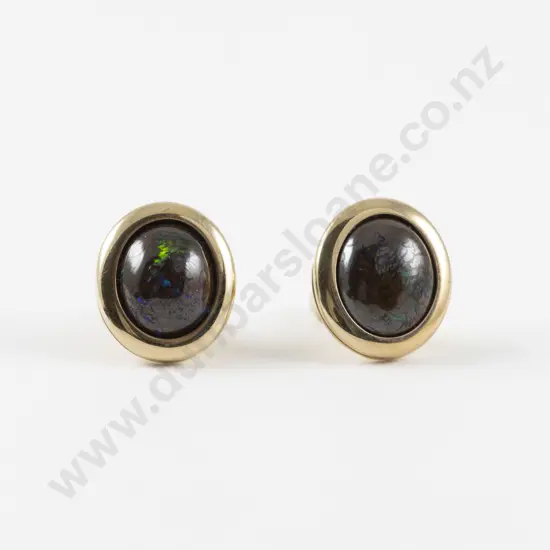 Pair 9ct Single Boulder Opal Stud Earrings