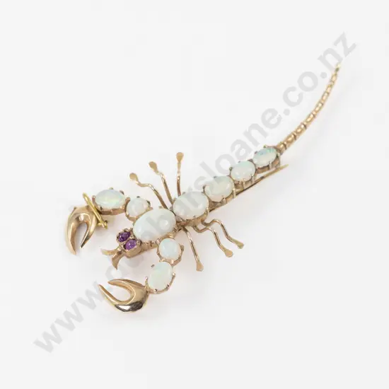 9ct Opal and Garnet Scorpion Brooch