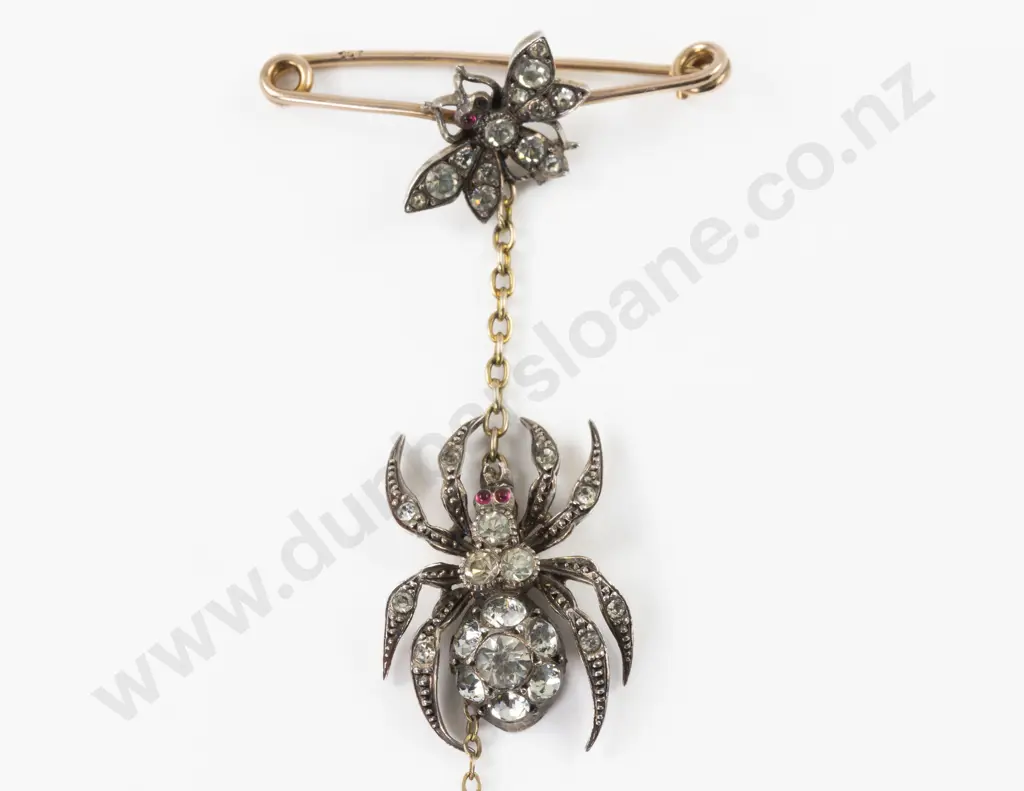 Edwardian 9ct and S/S Diamond Paste Spider After the Fly Bug Brooch Image 1++