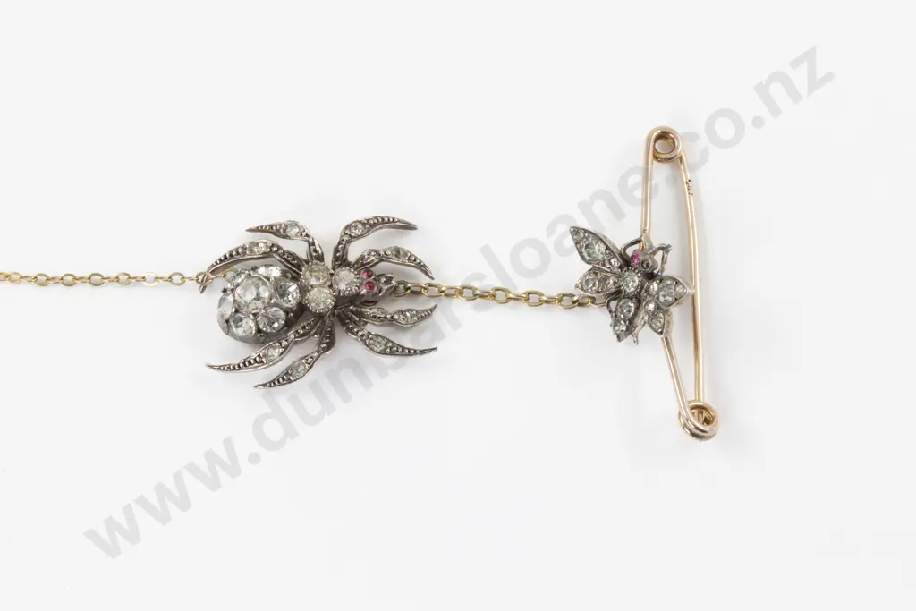 Edwardian 9ct and S/S Diamond Paste Spider After the Fly Bug Brooch Image 1++