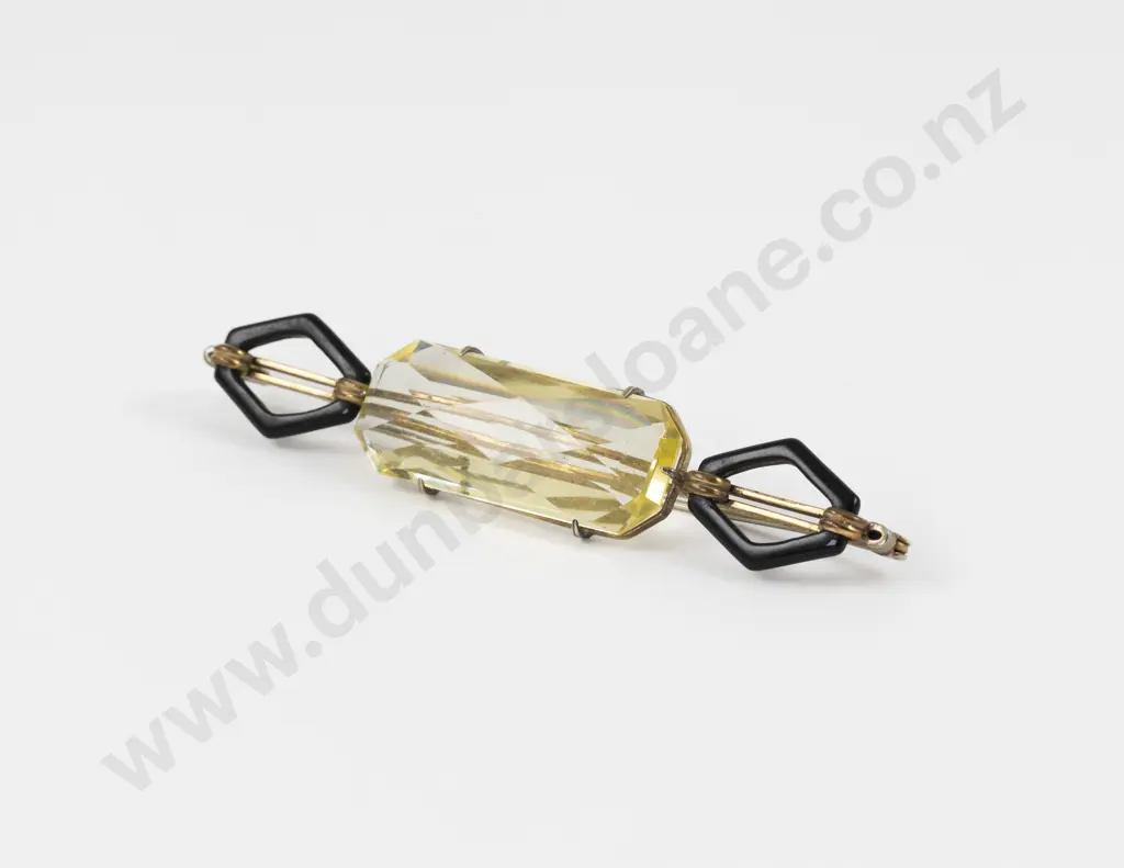 Art Deco Citrine Glass and Enamel Bar Brooch Image 1++
