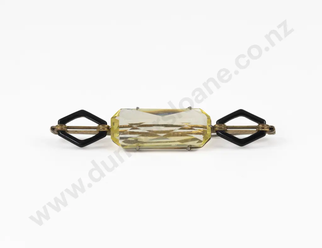 Art Deco Citrine Glass and Enamel Bar Brooch Image 1++