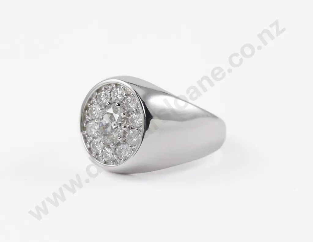14ct White Gold 21Stone Diamond Gents Cluster Ring Image 1++