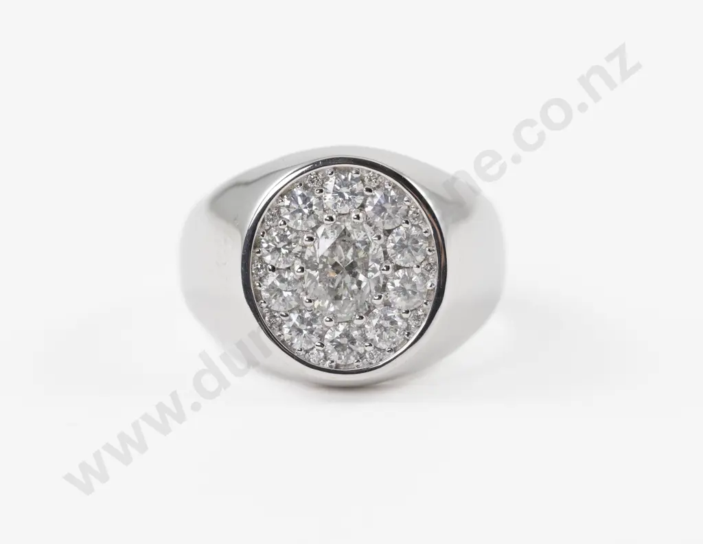 14ct White Gold 21Stone Diamond Gents Cluster Ring Image 1++