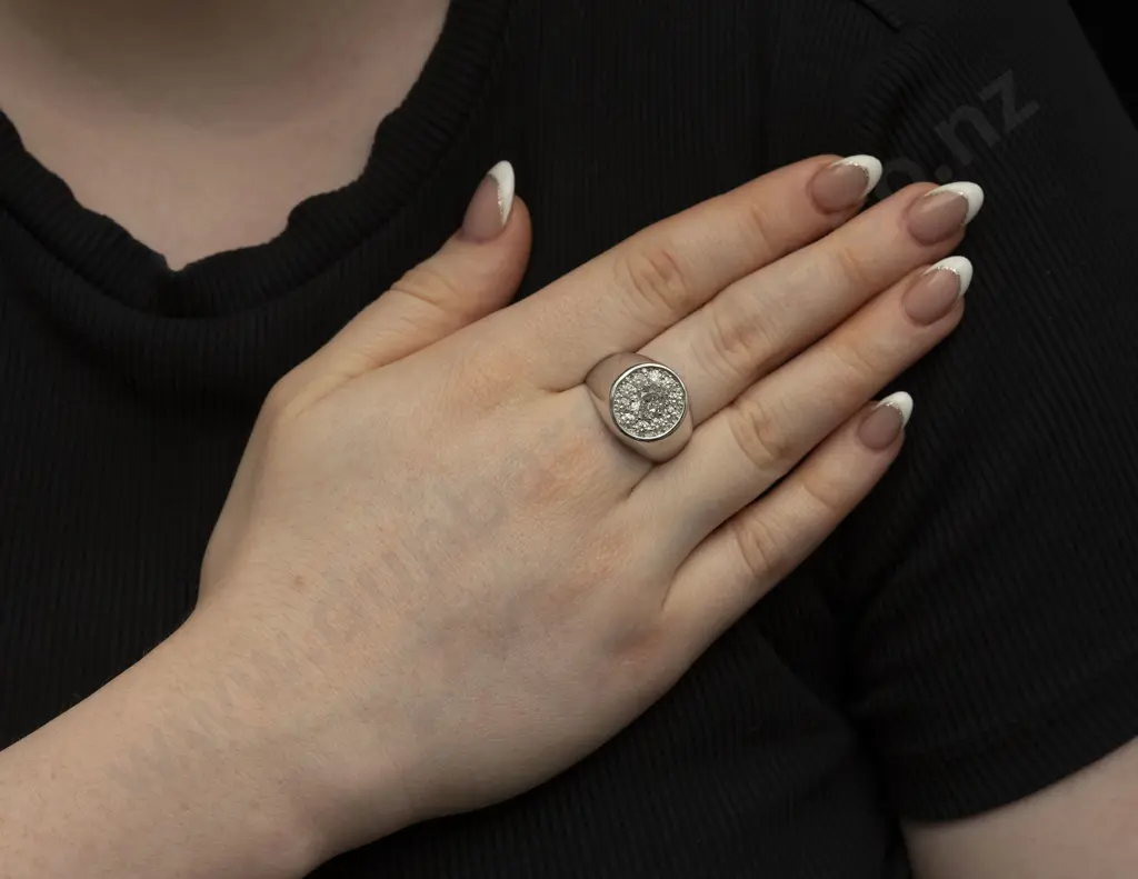 14ct White Gold 21Stone Diamond Gents Cluster Ring Image 1++