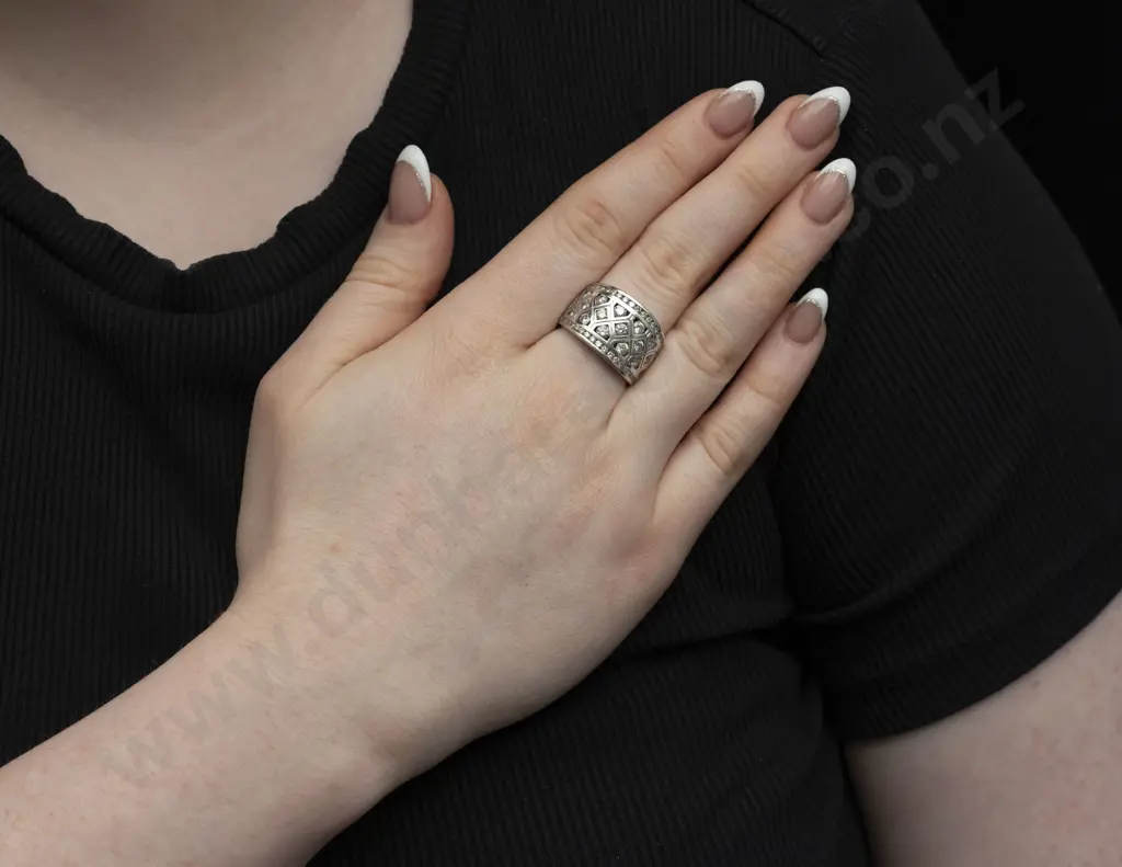 18ct White Gold 57Stone Diamond Fancy Band Ring Image 1++