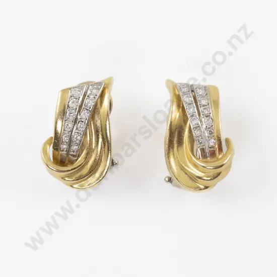 Pair 18ct Diamond Pendant Swirl Design Earrings
