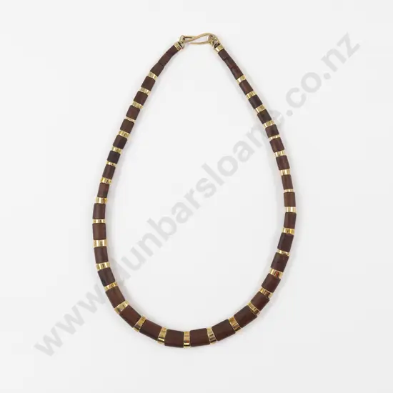 14ct Yellow Gold and Red Beech Beaded Necklace