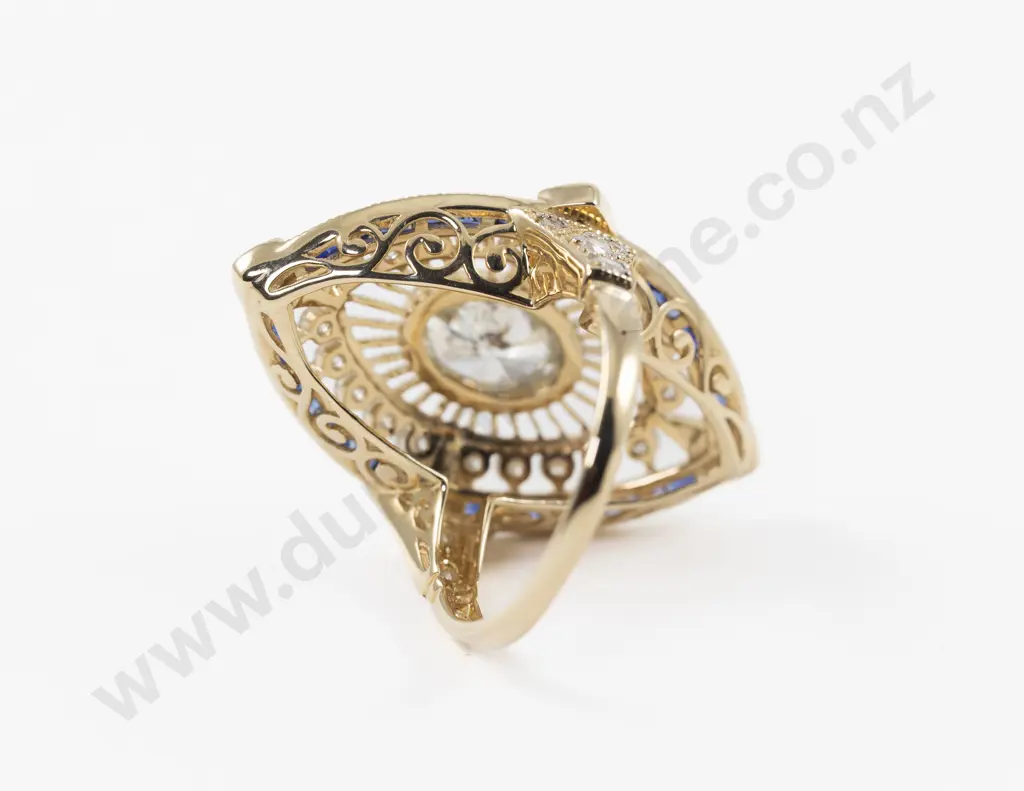 Art Deco Style 14ct 57Stone Sapphire and Diamond Dress Ring Image 1++