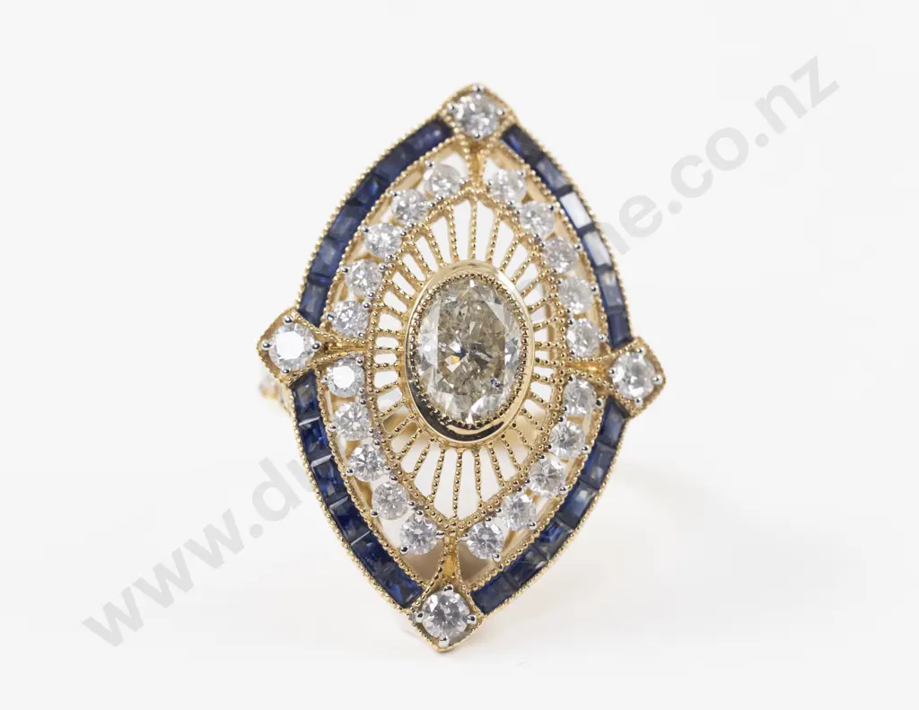 Art Deco Style 14ct 57Stone Sapphire and Diamond Dress Ring Image 1++