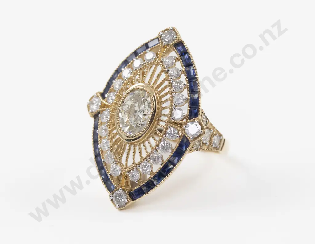 Art Deco Style 14ct 57Stone Sapphire and Diamond Dress Ring Image 1++