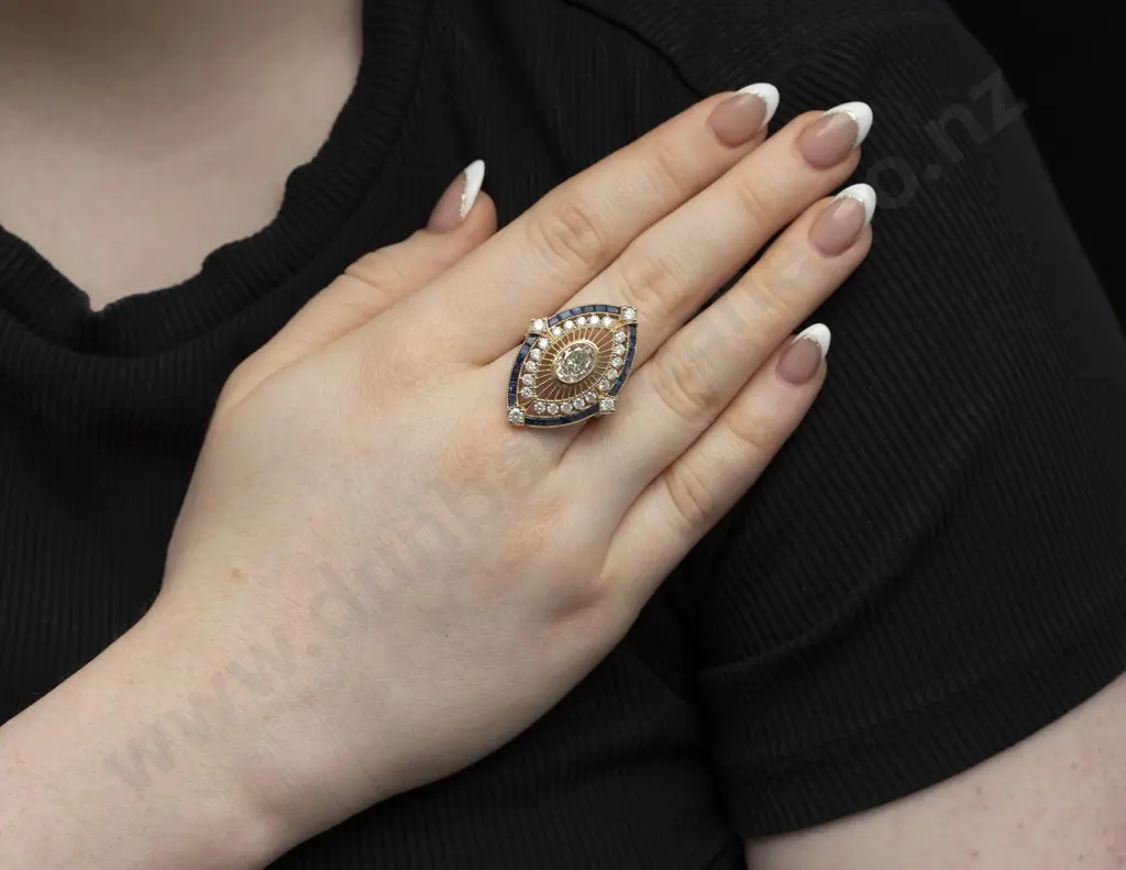 Art Deco Style 14ct 57Stone Sapphire and Diamond Dress Ring Image 1++