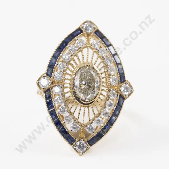 Art Deco Style 14ct 57Stone Sapphire and Diamond Dress Ring