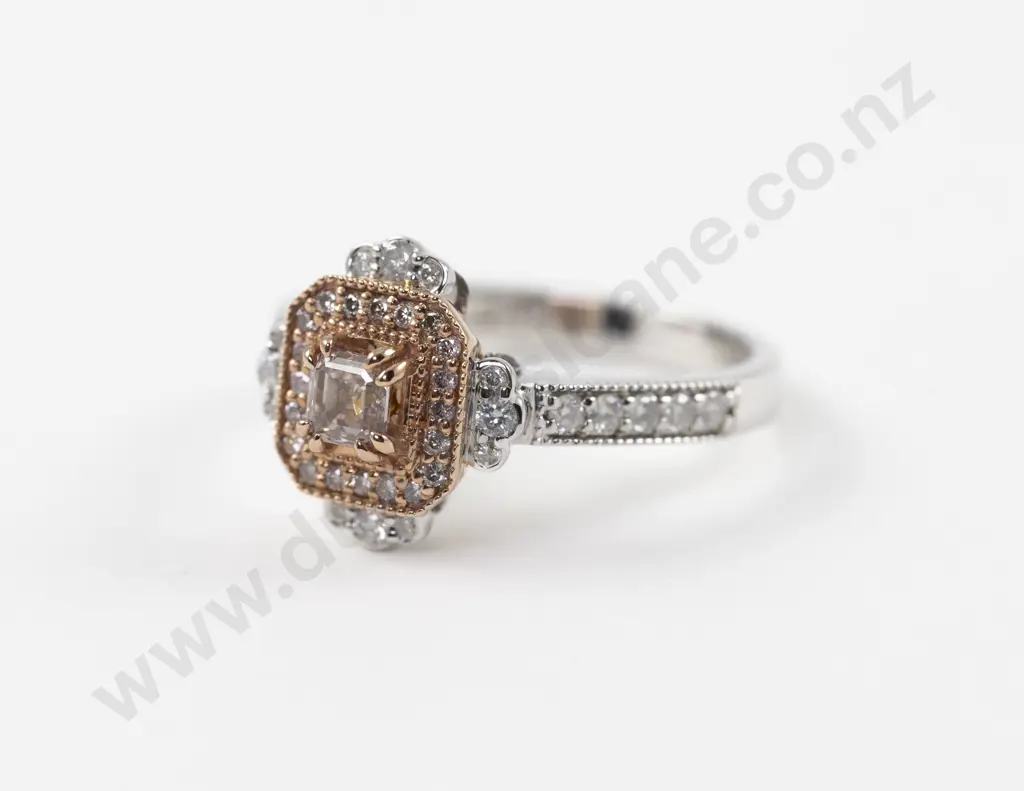 Art Deco Style 14ct White and Rose Gold 43Stone Diamond Cluster Ring Image 1++