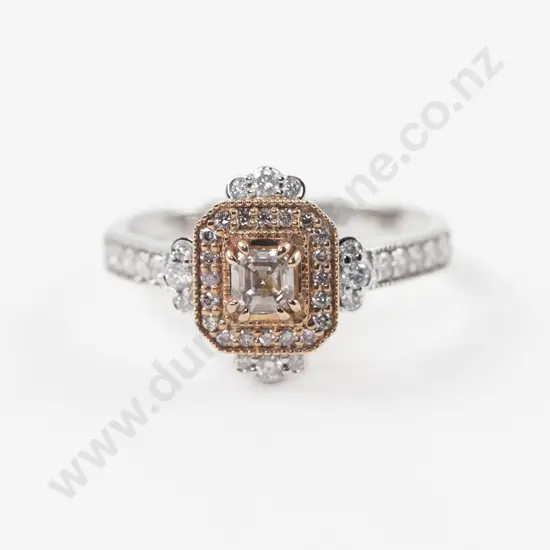 Art Deco Style 14ct White and Rose Gold 43Stone Diamond Cluster Ring