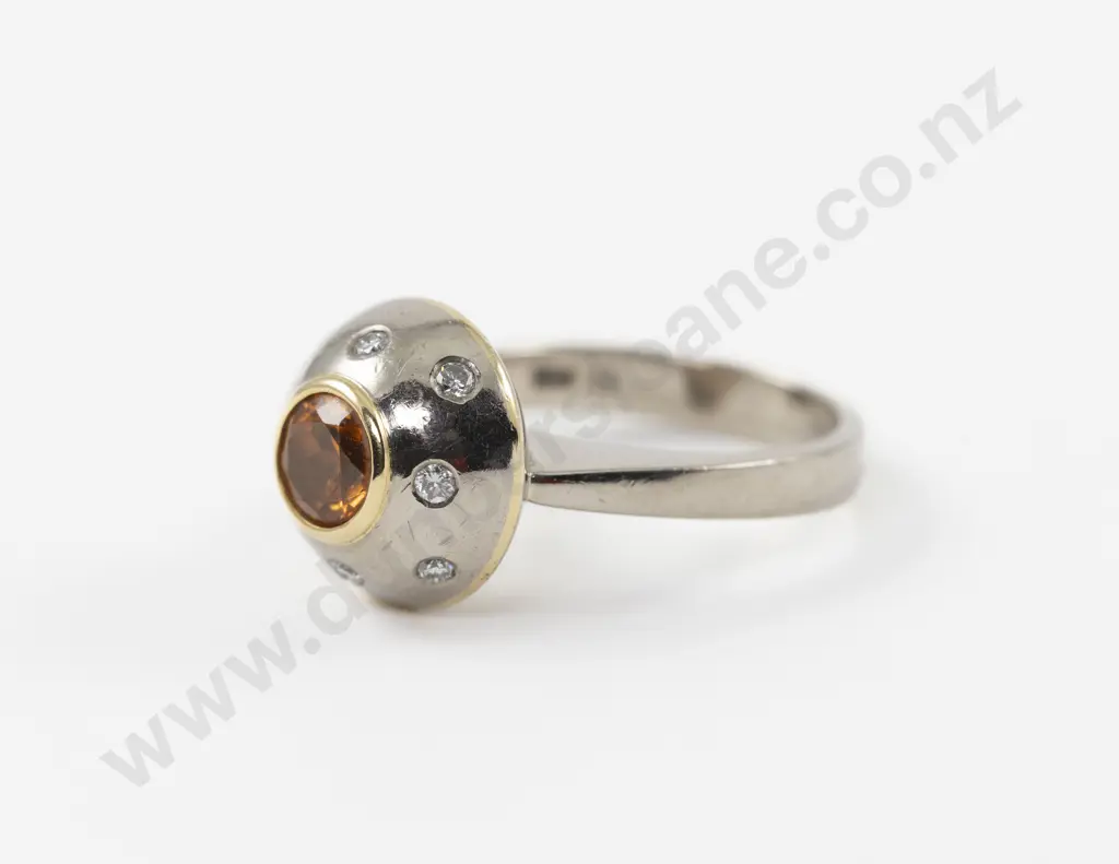 18ct White Gold Nine Stone Mandarin Garnet and Diamond Dome Ring Image 1++