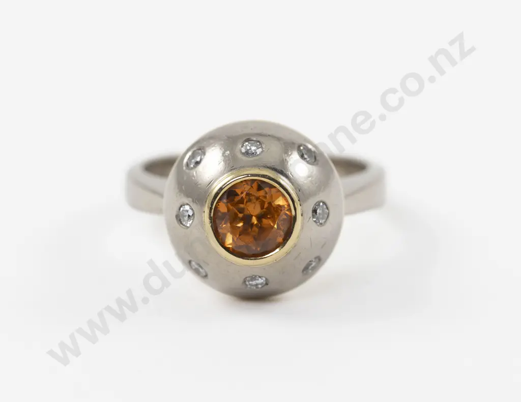 18ct White Gold Nine Stone Mandarin Garnet and Diamond Dome Ring Image 1++