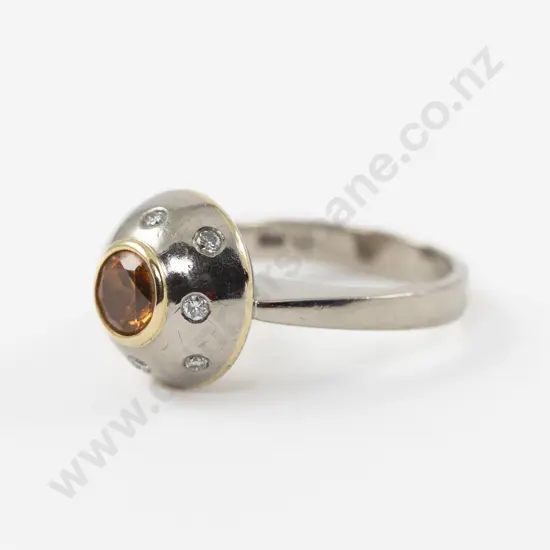 18ct White Gold Nine Stone Mandarin Garnet and Diamond Dome Ring