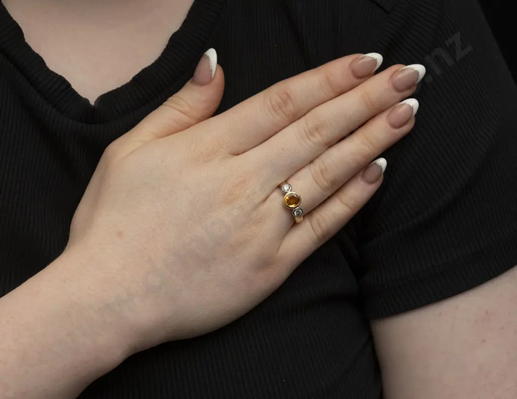 18ct Three Stone Sapphire and Diamond Band Ring Image 1++