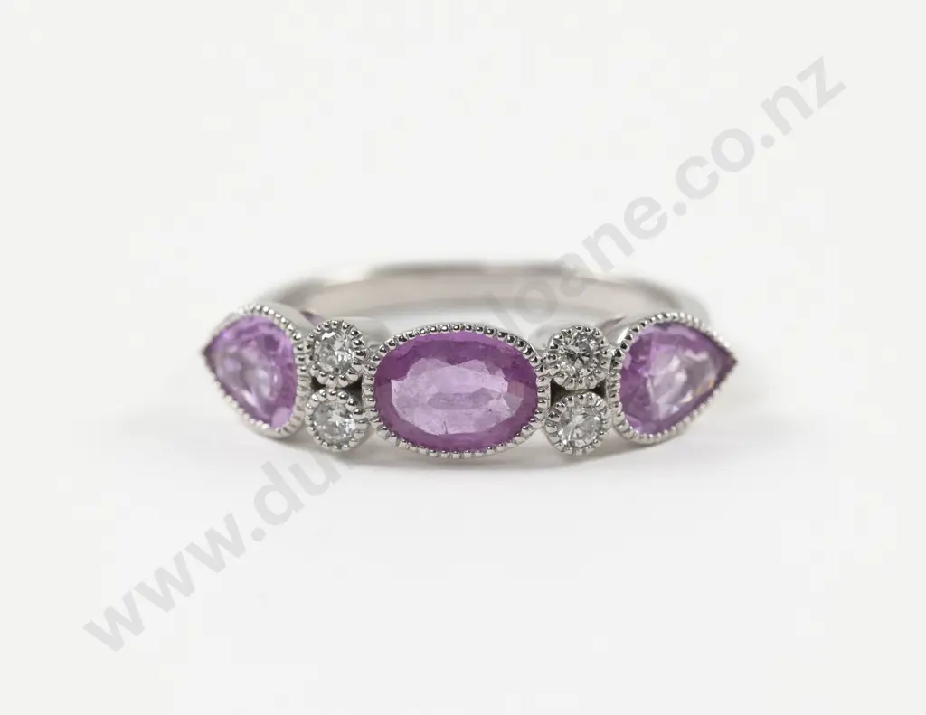 14ct White Gold Seven Stone Pink Sapphire and Diamond Dress Ring Image 1++
