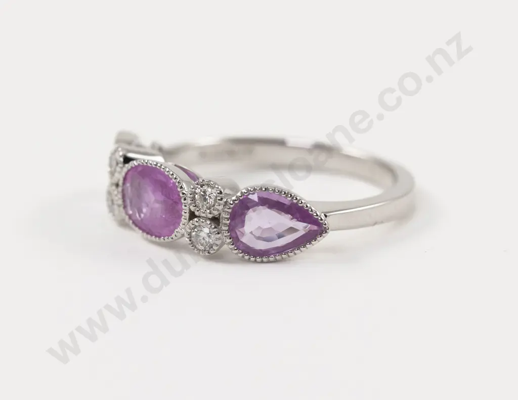 14ct White Gold Seven Stone Pink Sapphire and Diamond Dress Ring Image 1++