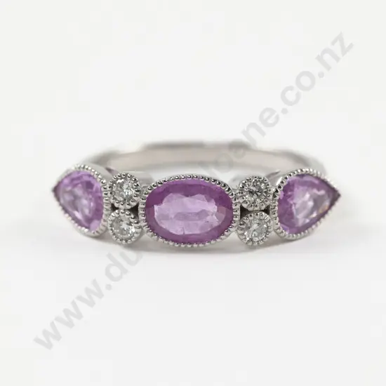 14ct White Gold Seven Stone Pink Sapphire and Diamond Dress Ring