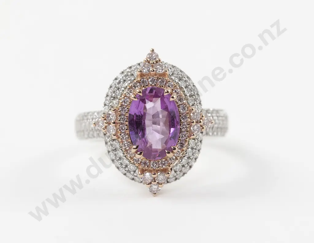 14ct White and Rose Gold 131Stone Pink Sapphire and Diamond Cluster Ring Image 1++