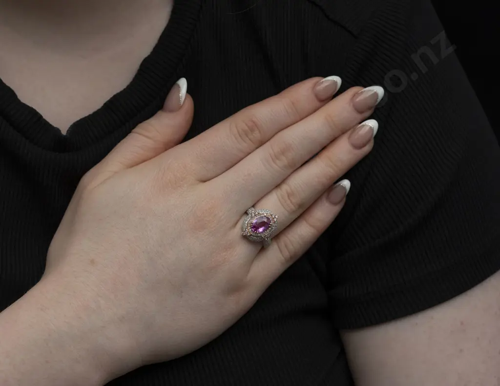 14ct White and Rose Gold 131Stone Pink Sapphire and Diamond Cluster Ring Image 1++