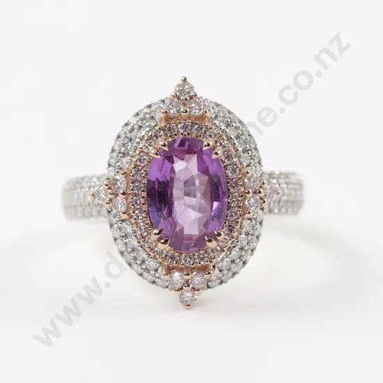 14ct White and Rose Gold 131Stone Pink Sapphire and Diamond Cluster Ring