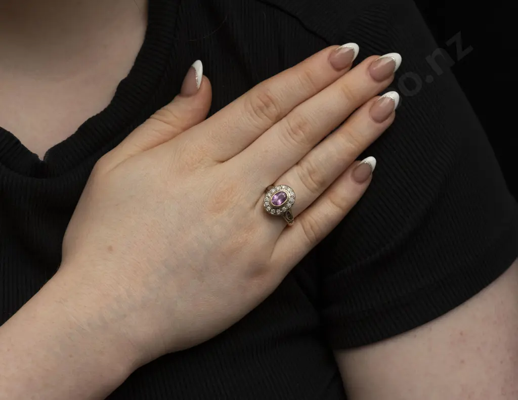 18ct 15Stone Pink Sapphire and Diamond Cluster Ring Image 1++