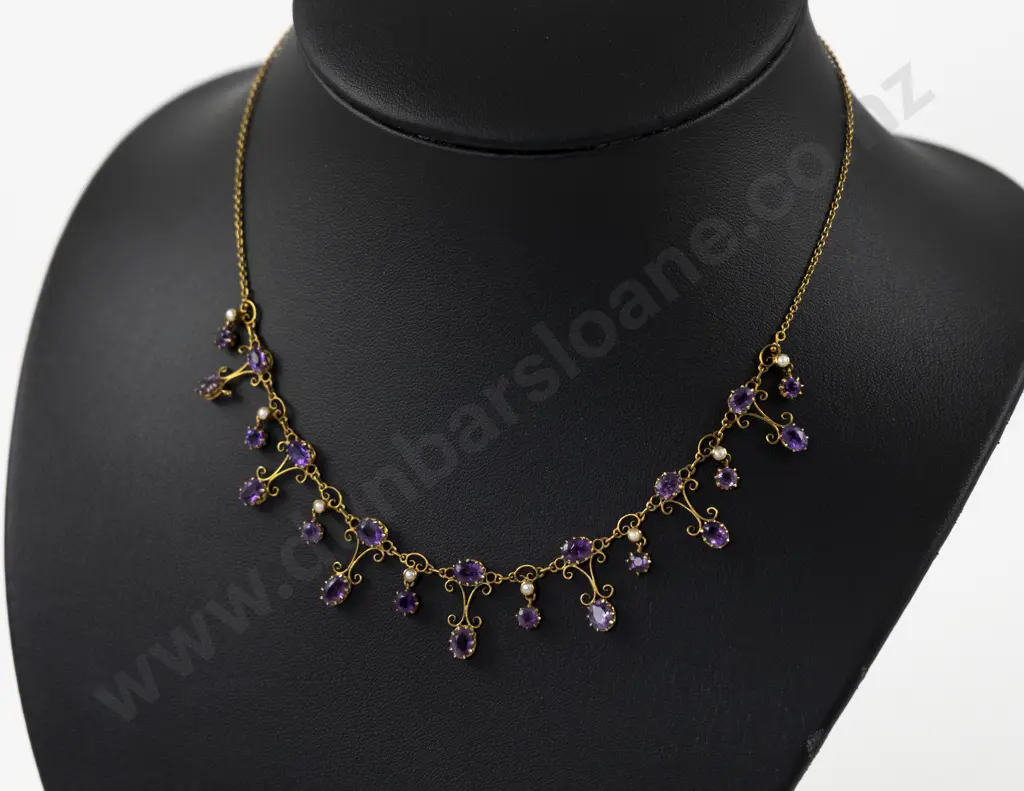 Victorian 15ct Amethyst and Seed Pearl Necklace Image 1++