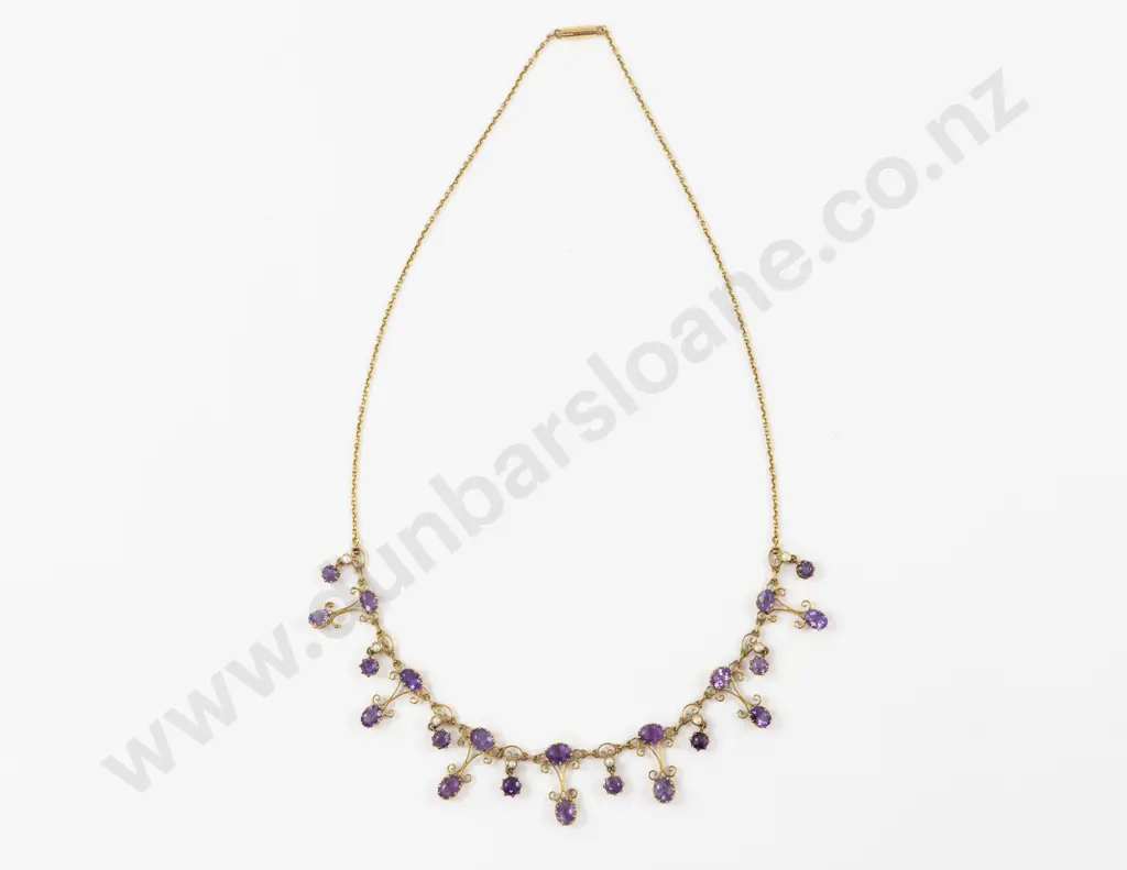 Victorian 15ct Amethyst and Seed Pearl Necklace Image 1++