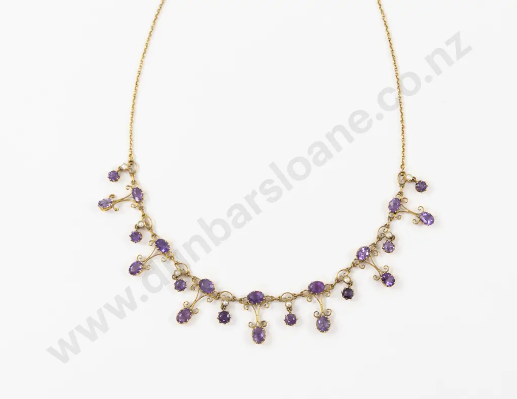 Victorian 15ct Amethyst and Seed Pearl Necklace Image 1++
