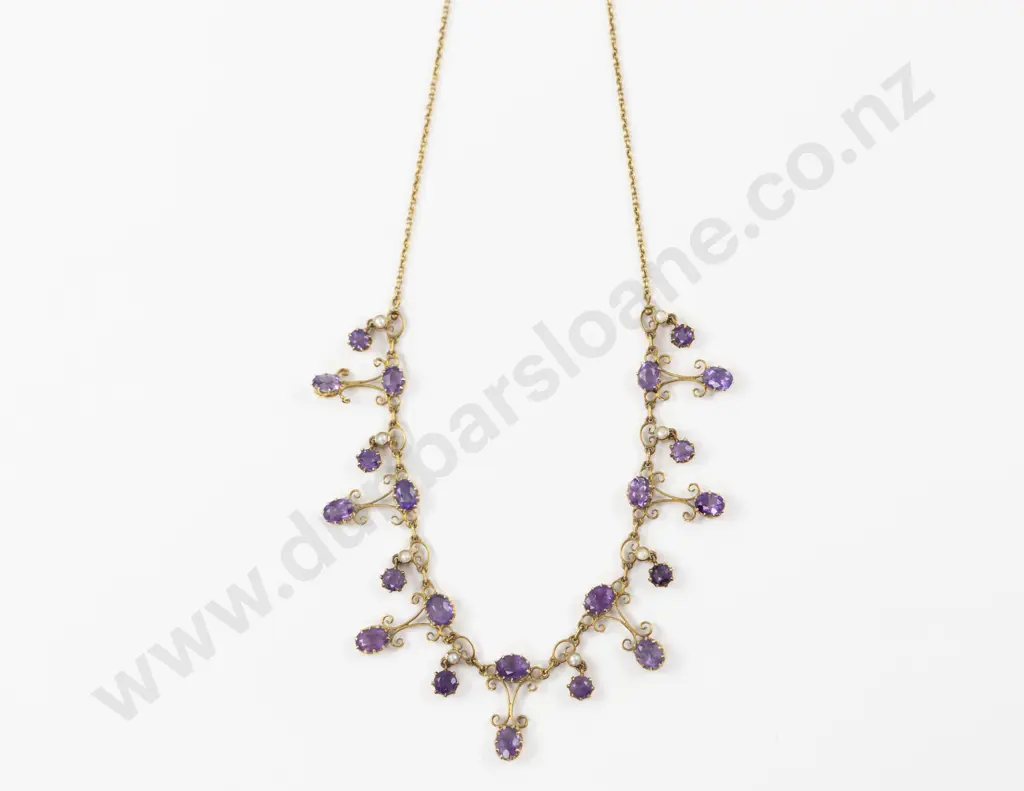 Victorian 15ct Amethyst and Seed Pearl Necklace Image 1++